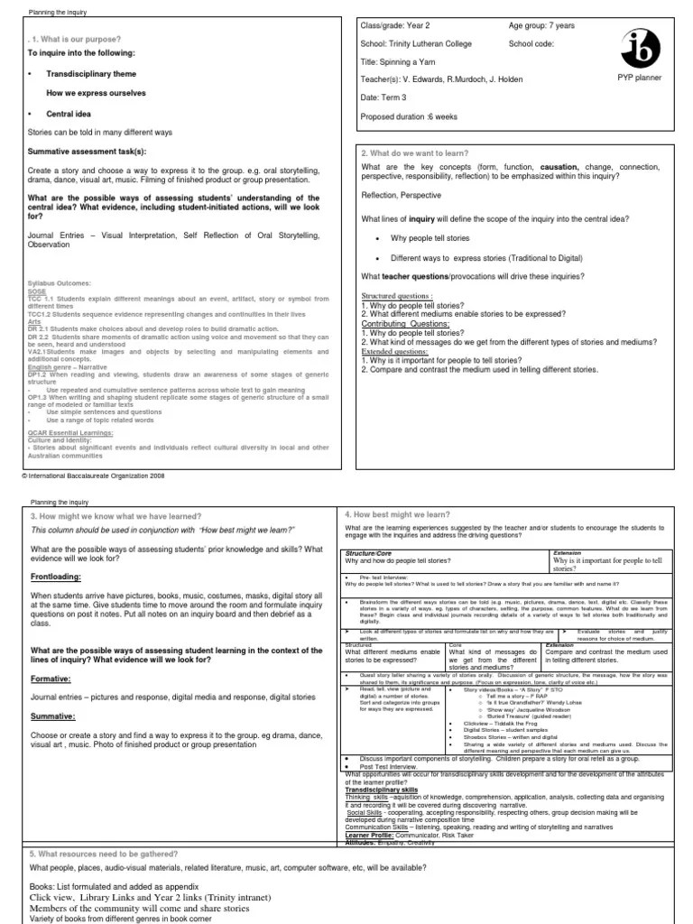 PYP Planner Spinning A Yarn PDF Storytelling Narrative