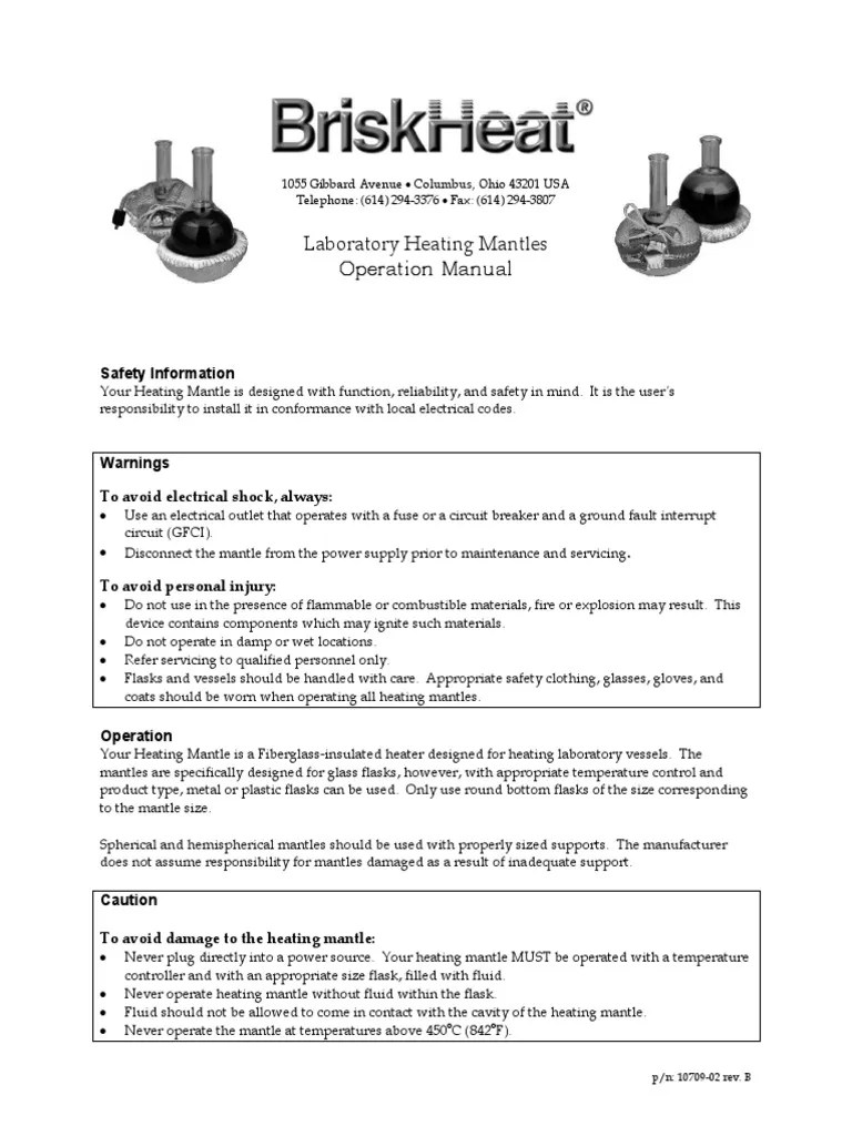 Heating Mantle Instructions PDF Hvac Liquids