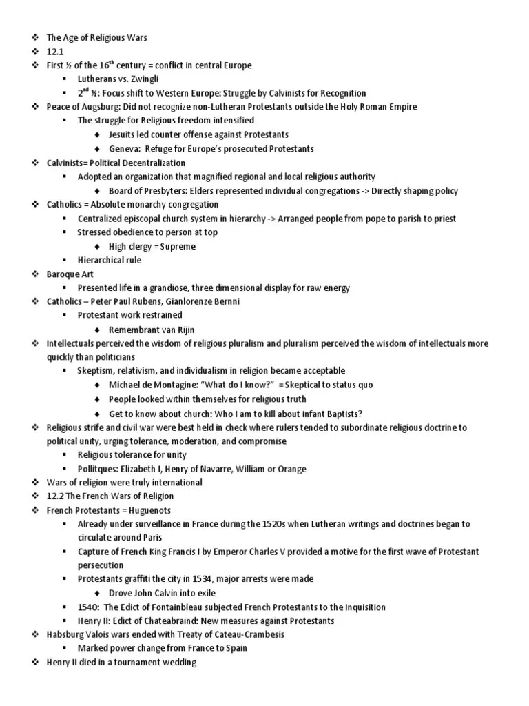 Chapter 12 Outlines AP EURO Huguenot Protestantism