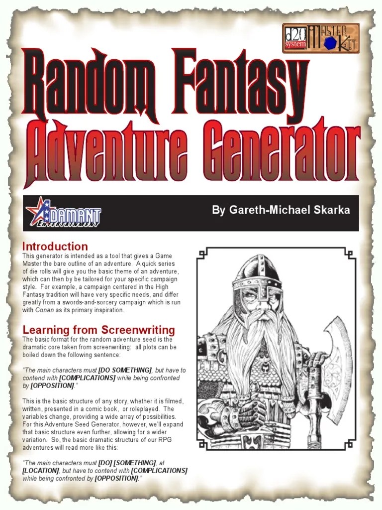 D20 Master Kit Random Fantasy Adventure Generator Copyright
