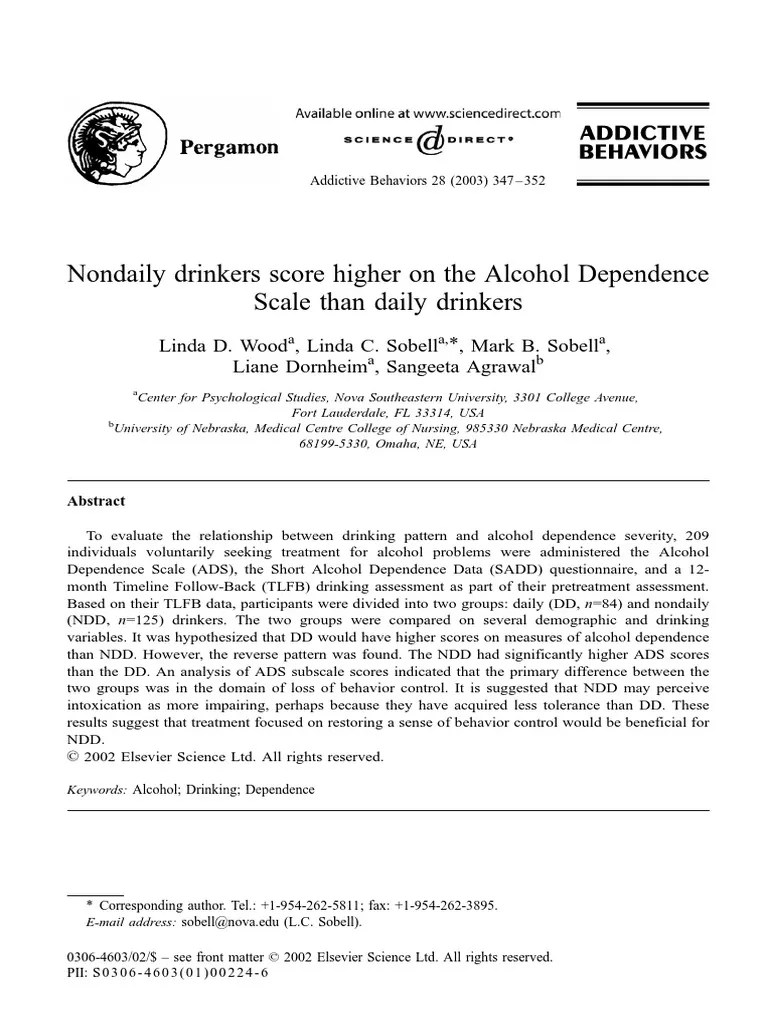 Nondaily Drinkers Score Higher On The Alcohol Dependence Scale Than