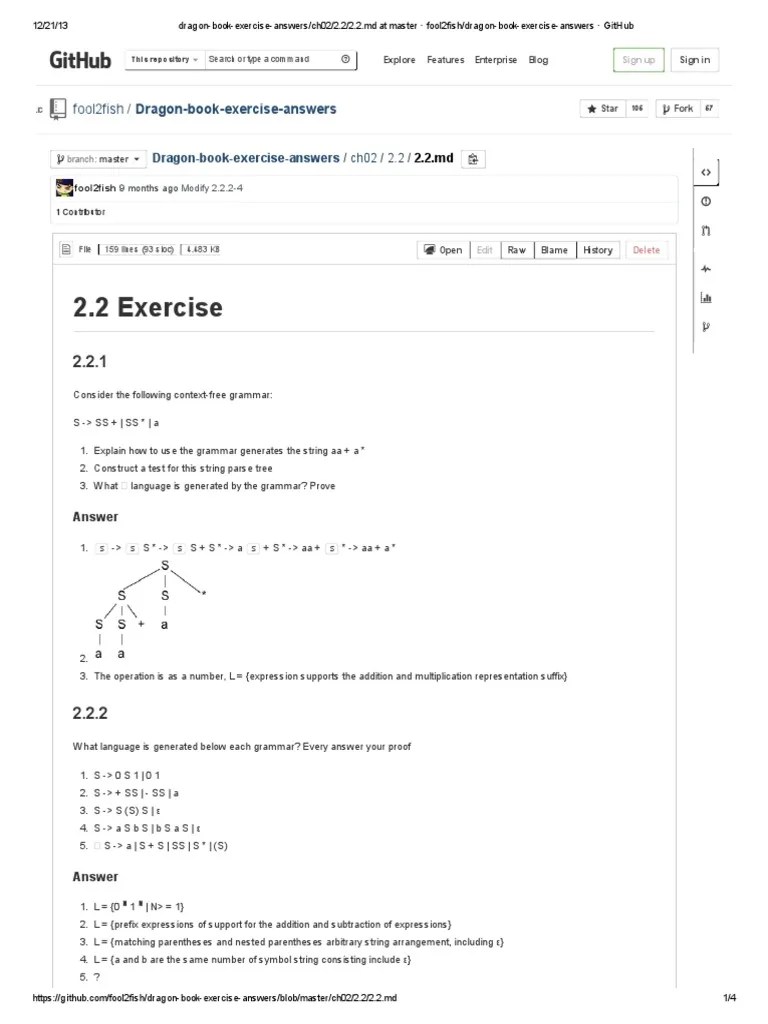 Dragon Book Exercise Answers Ch02 2.2 2.2 String Science