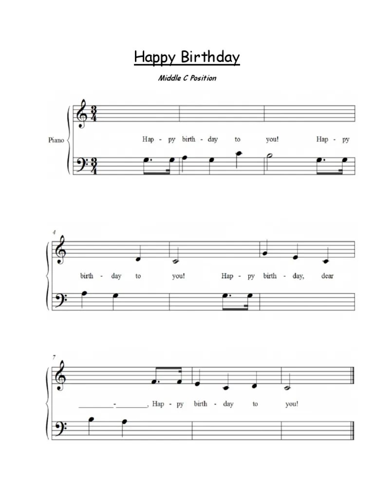 Happy Birthday Piano Sheet Music Beginner