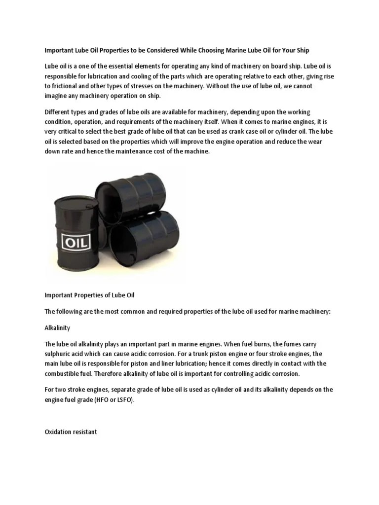 Important Lube Oil Properties PDF Lubricant Engines