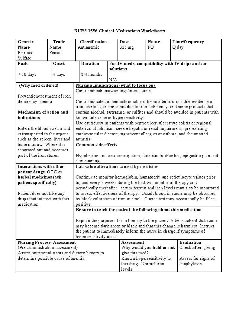 Drug Ferrous Sulfate Anemia Health Sciences