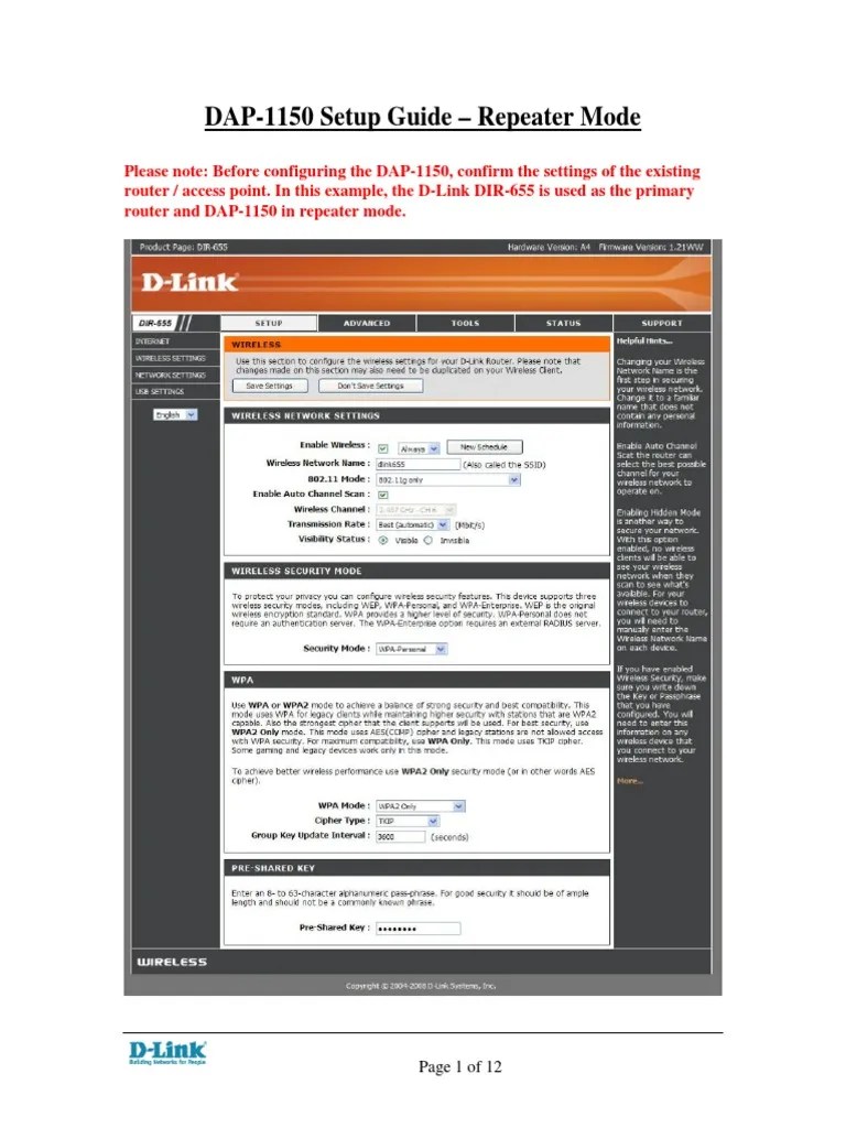 DAP1150 Repeater Guide PDF Wireless Access Point Ip Address
