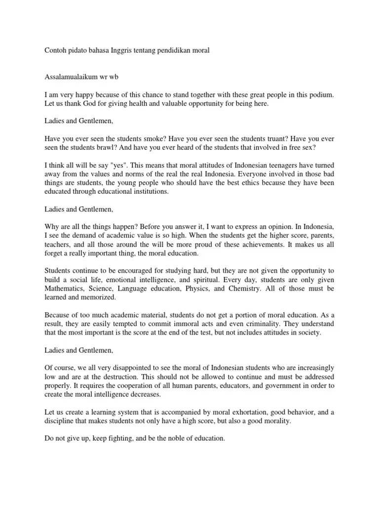 Contoh Ceramah Singkat Tentang Pendidikan Moral
