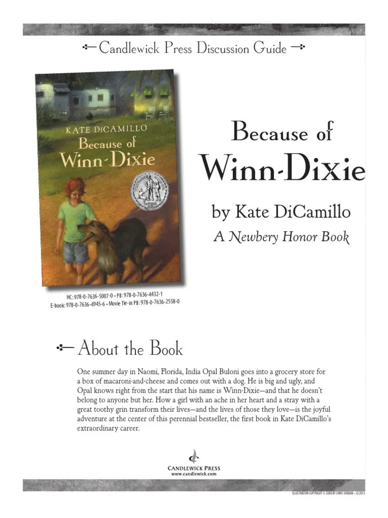 Because of WinnDixie Discussion Guide Newbery Medal Fiction