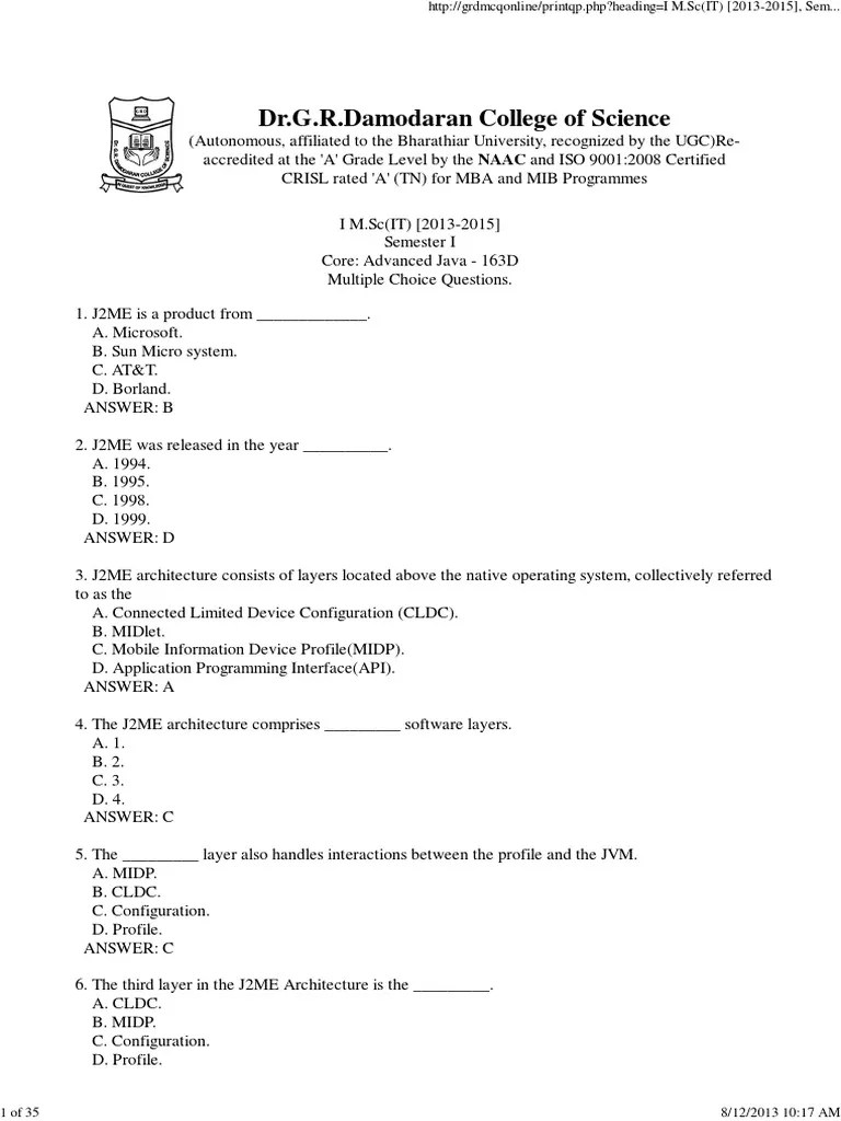 Java MCQ PDF C (Programming Language) Port Networking)
