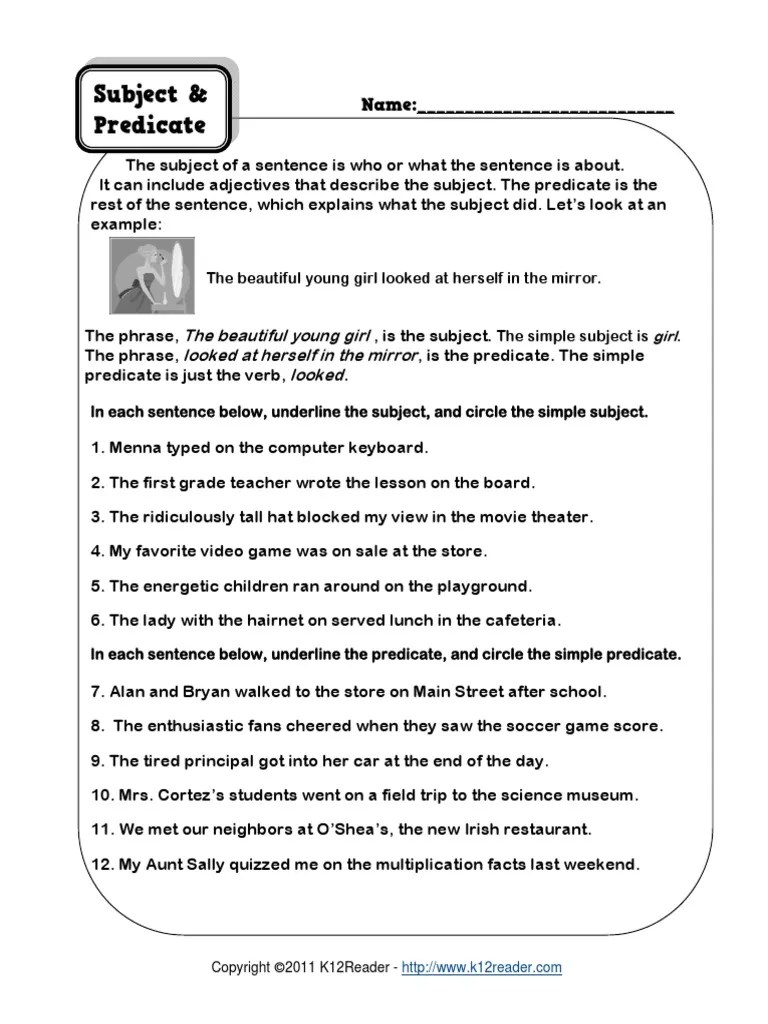 137151190 Subject and Predicate Predicate (Grammar) Sentence