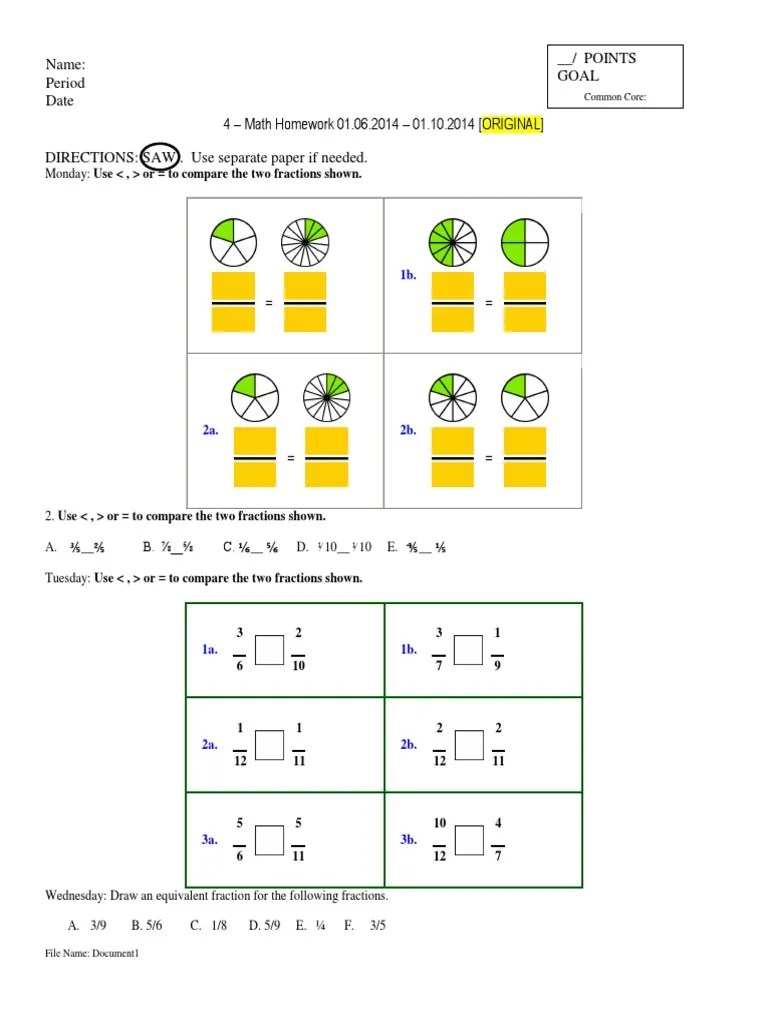 Name Period Date / Points Goal Common Core PDF Fraction (Mathematics) Common Core