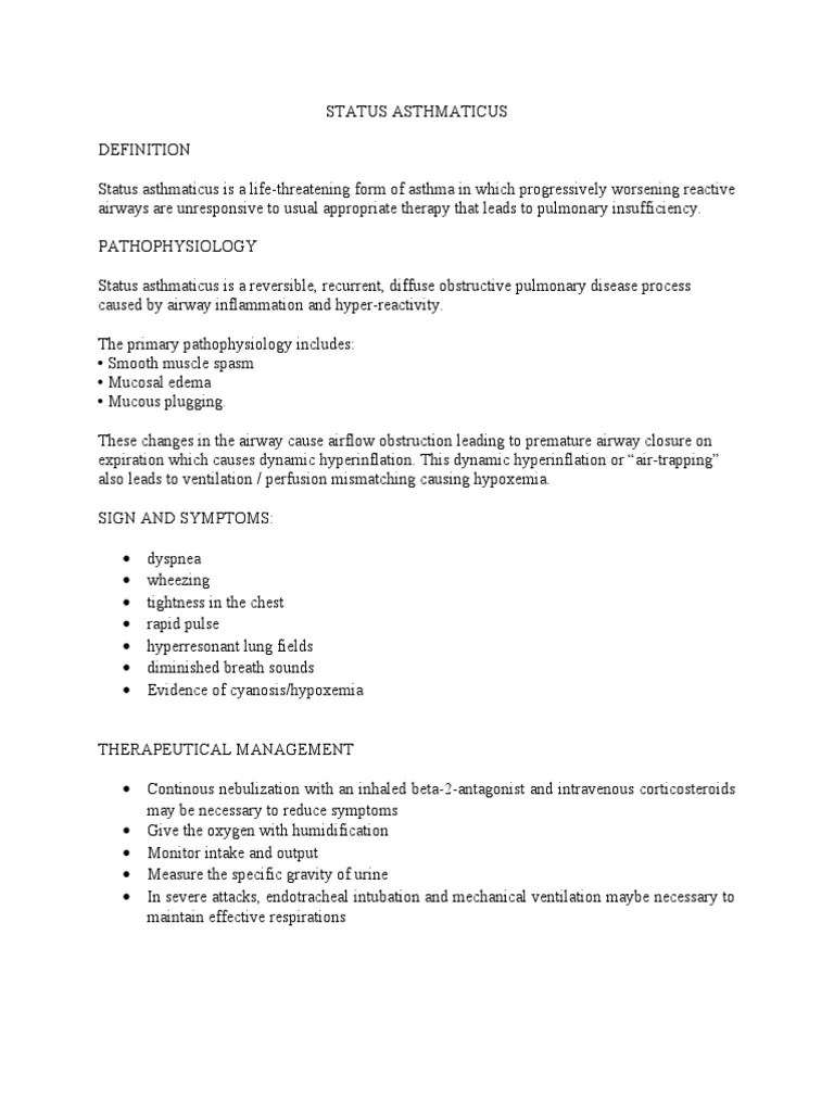 Status Asthmaticus Report PDF Medical Specialties Anatomy