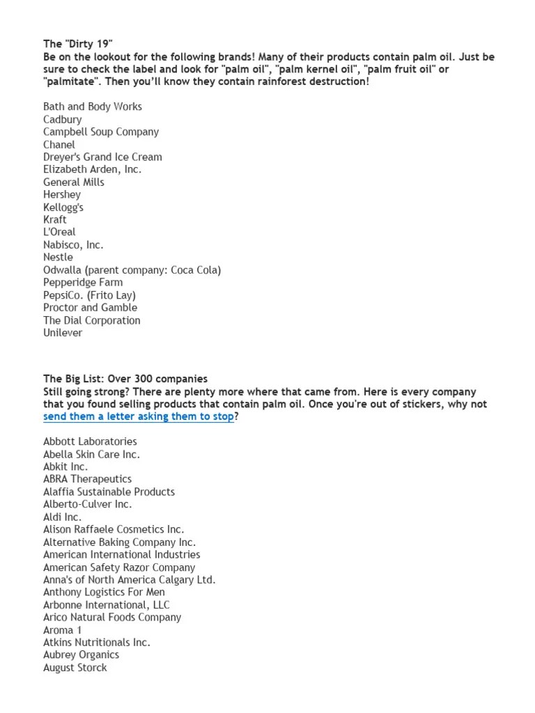 Palm Oil List