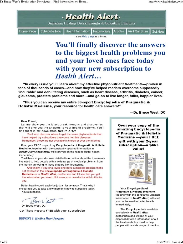 Dr Bruce West’s Health Alert Newsletter Find information on Heart