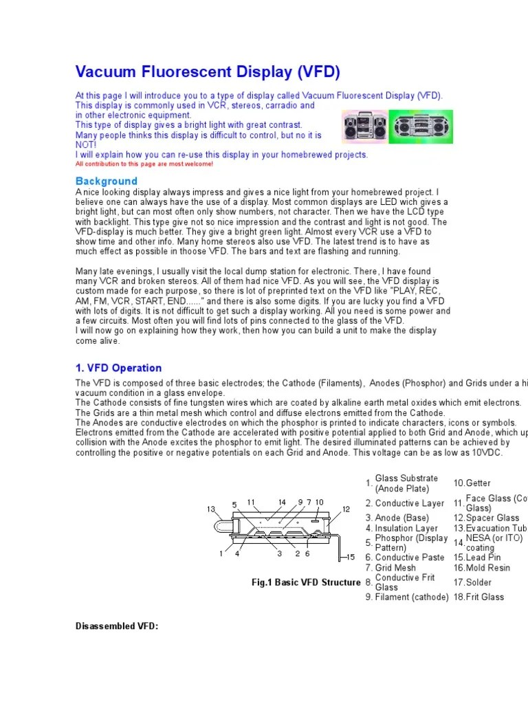 Vacuum Fluorescent Display | PDF | Electrode | Electromagnetism