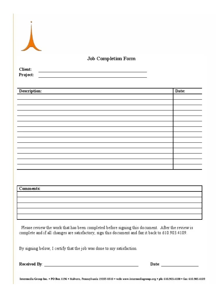 Job Completion Form