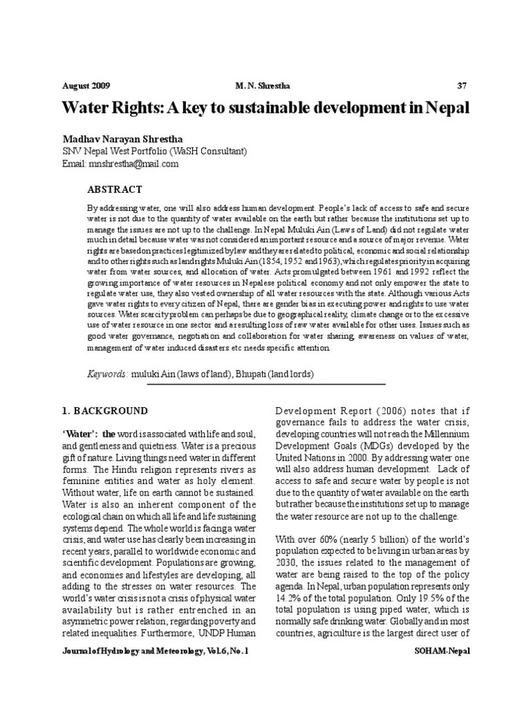 Research Paper Onwater Rights PDF Water Resources Water Right