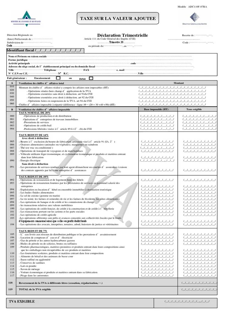 Tva DeclarationTrimestre Maroc Taxe sur la valeur ajoutée Pétrole