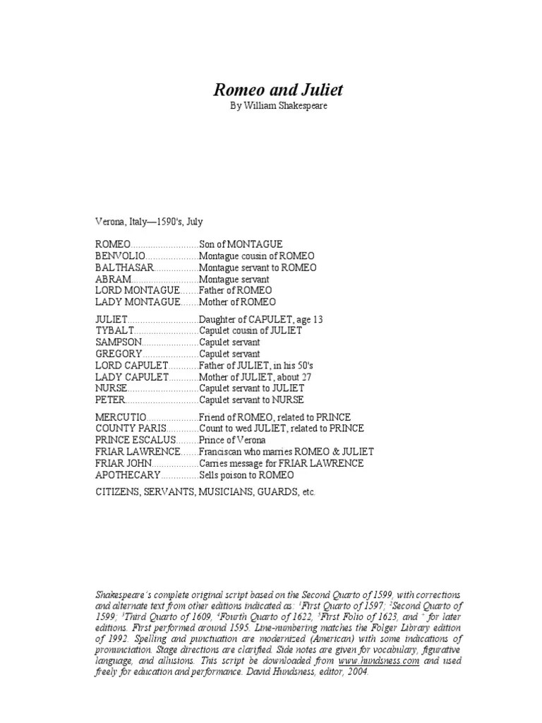 Romeo & Juliet Script Nature