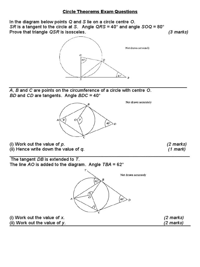 Circle Theorems Exam Questions | PDF