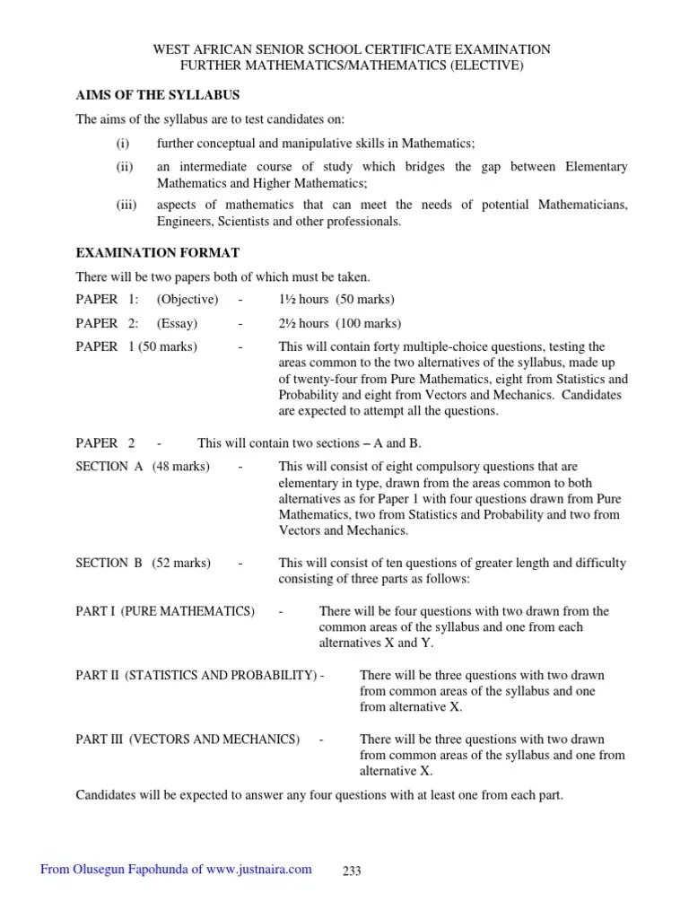 More Maths Waec Syllabus Trigonometric Functions Polynomials
