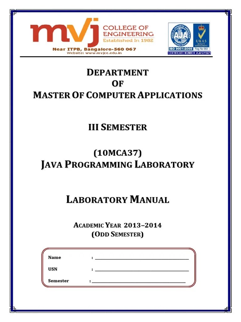 10mca37Java Programming Lab Manual 201314 Method