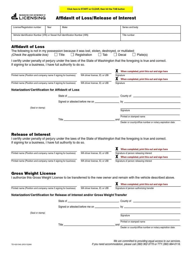 Affidavit of Lost Tabs Driver�s License Notary Public