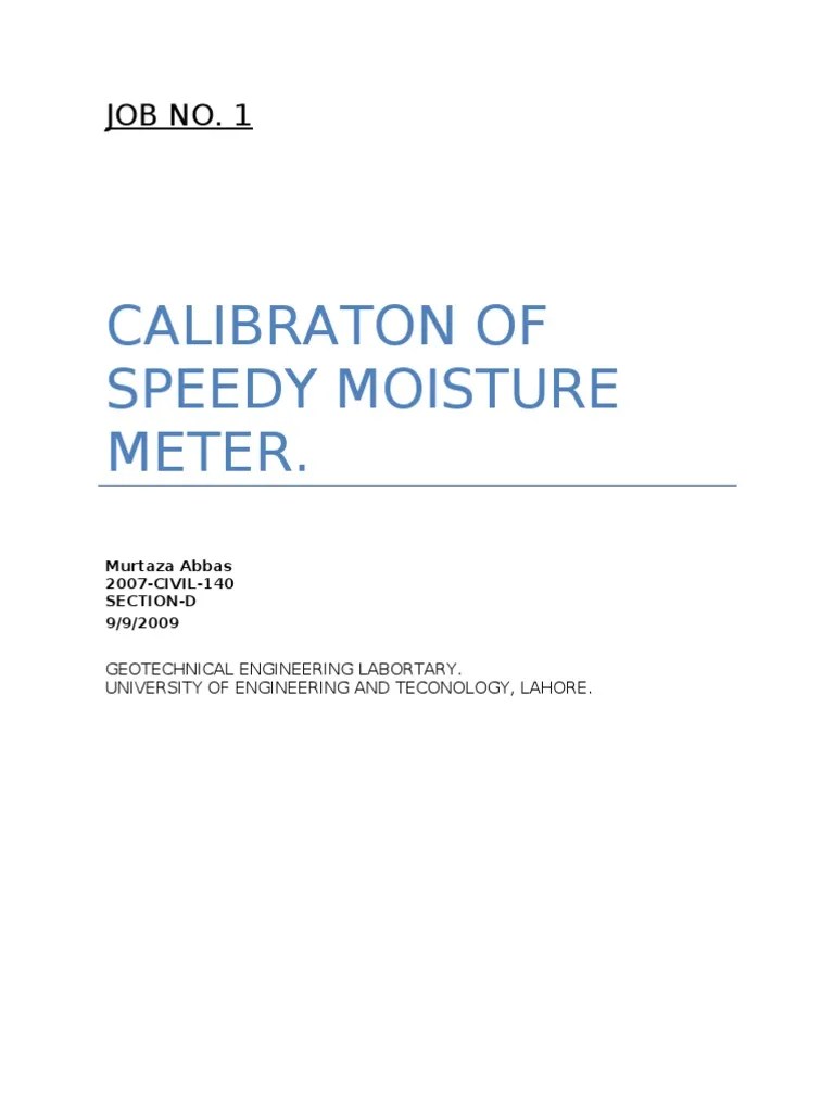 Calibration of Speedy Moisture Meter Weight Calibration