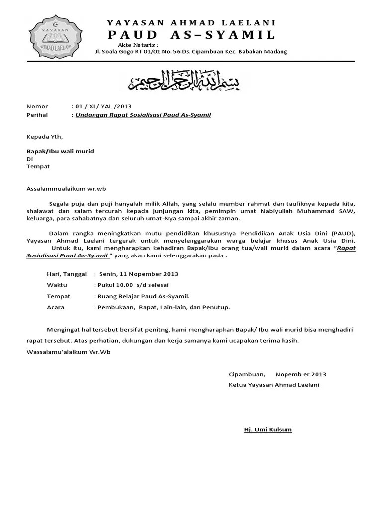 44+ Contoh Surat Dinas Rapat Wali Murid Kumpulan Letter