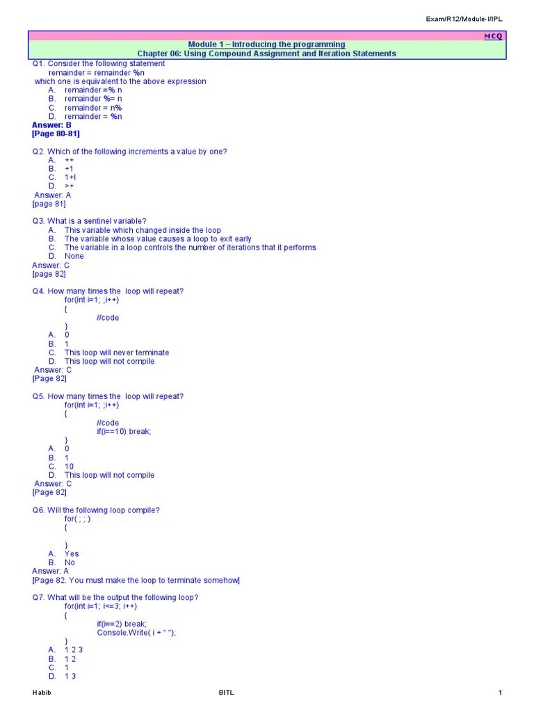 MCQ Software Computer Programming