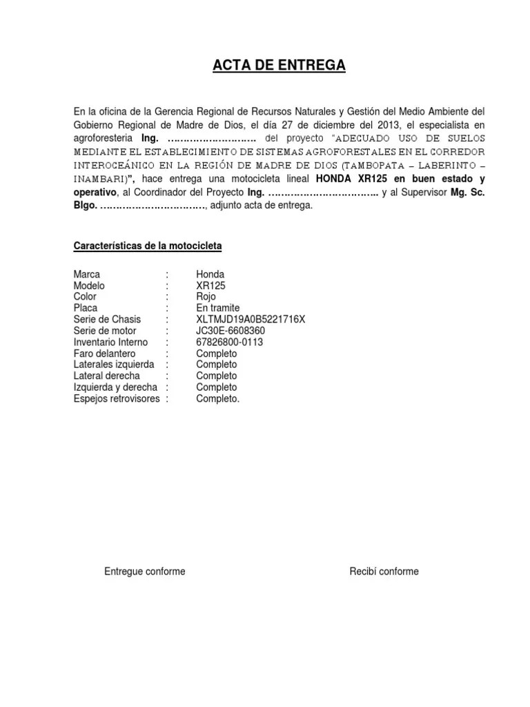 Acta de Entrega de Motos