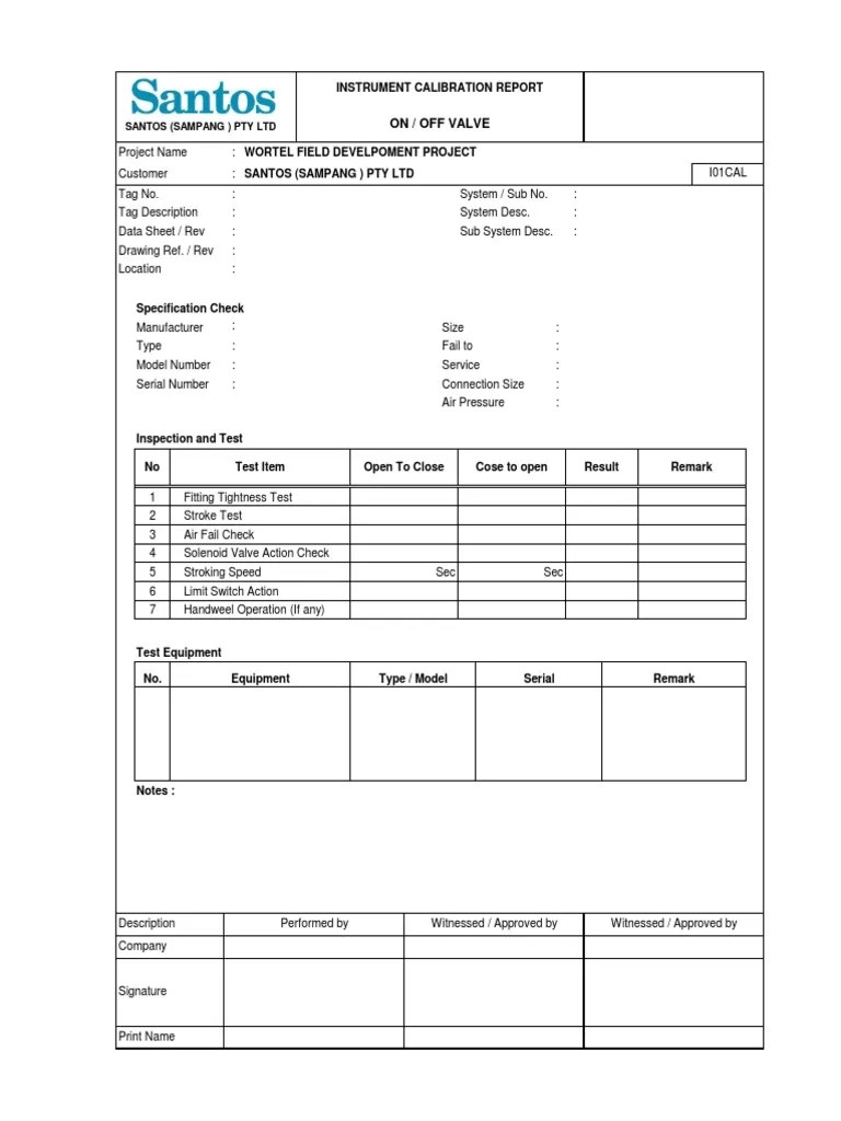 Calibration Report Calibration Specification (Technical Standard