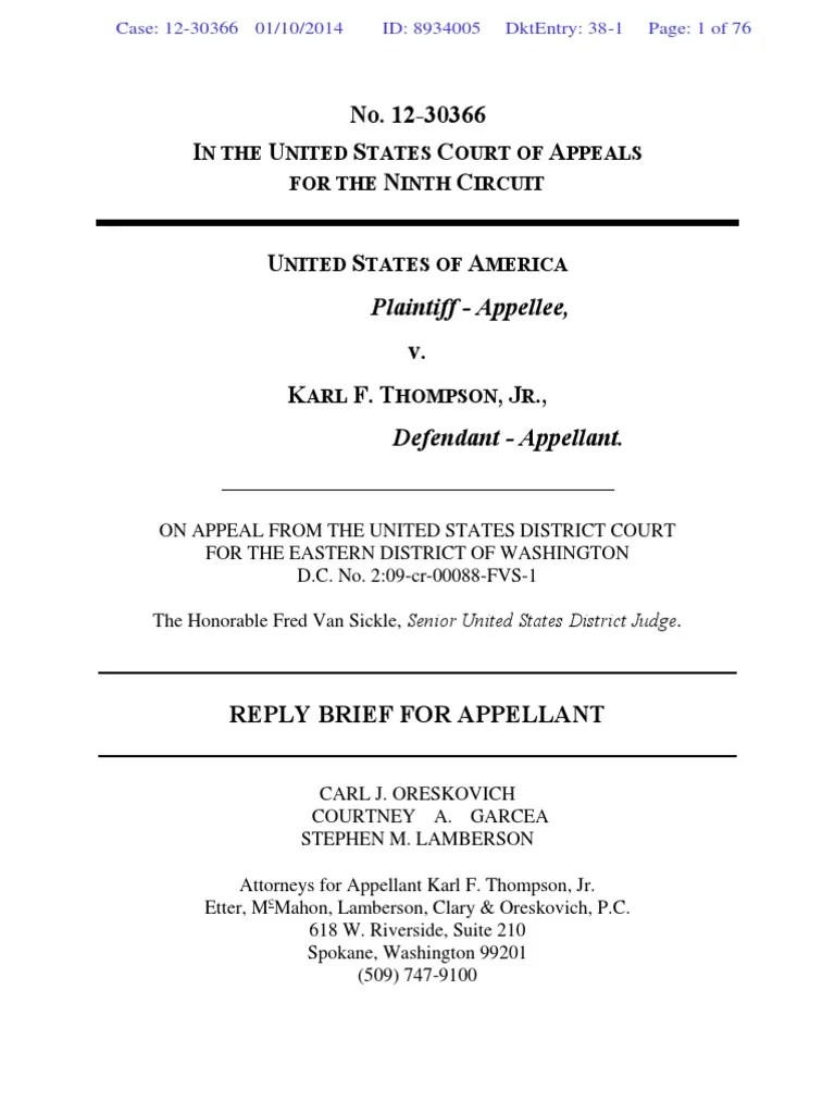 Doc 38 1 Appellant s Reply Brief Standard Of Review United States