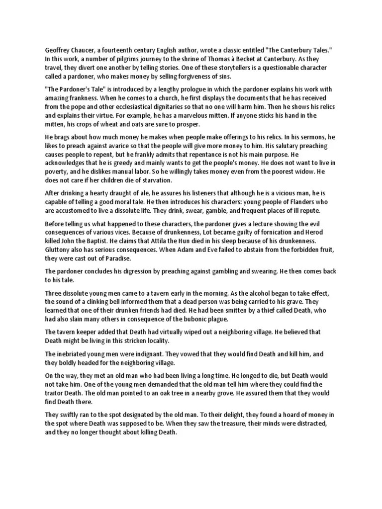 The Pardoner's Tale Summary | PDF | Religion And Belief