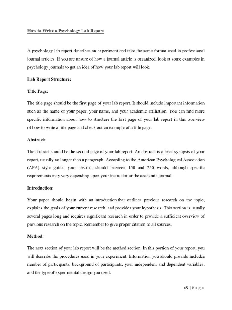 How to Write a Psychology Lab Report Abstract (Summary) Experiment