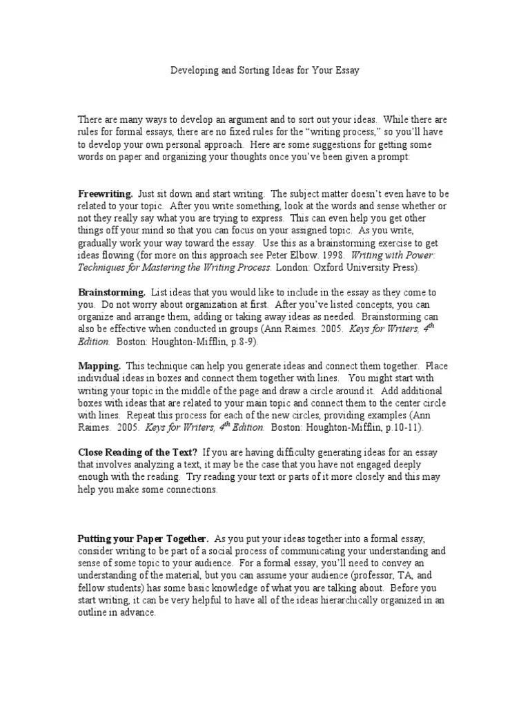 Ideas For Your Essay PDF Brainstorming Essays