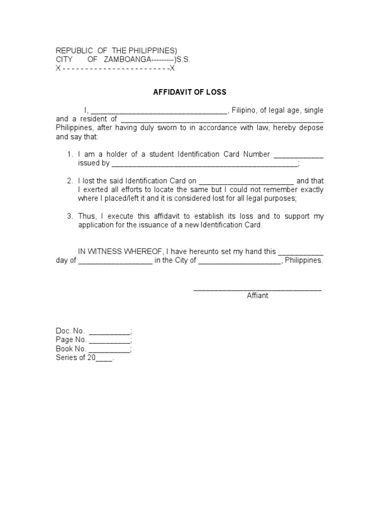 Blank Affidavit of Loss (ID)