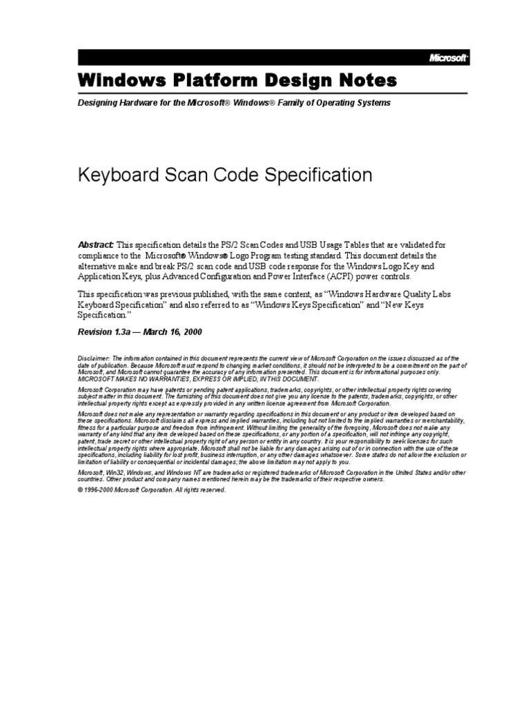 Keyboard Scan Code Specification PDF