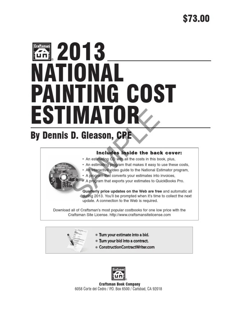 2013 National Painting Cost Estimator Sample PDF Paint Cost