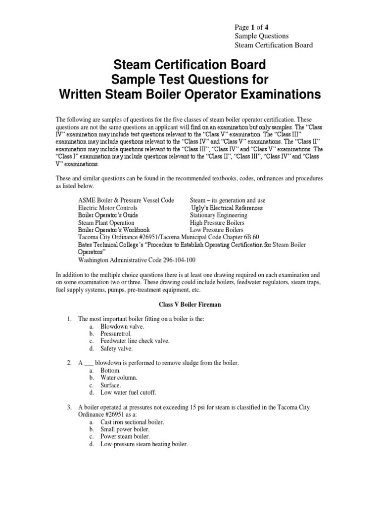 Sample Boiler Certification Questions Boiler Steam
