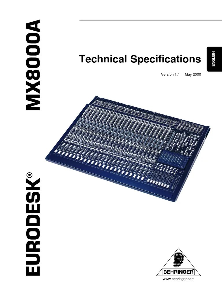MX 8000 Behringer 24 Channel Audio Mixer PDF Audio Engineering Sound Technology