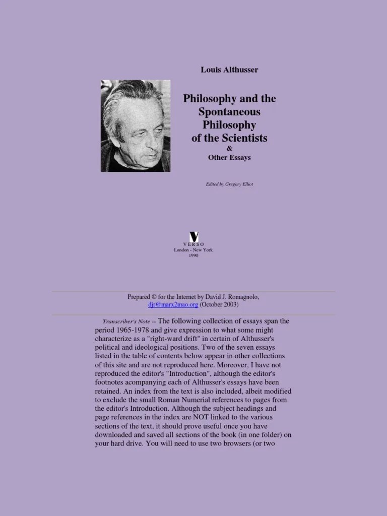 Louis Althusser Philosophy and The Spontaneous Philosophy of The