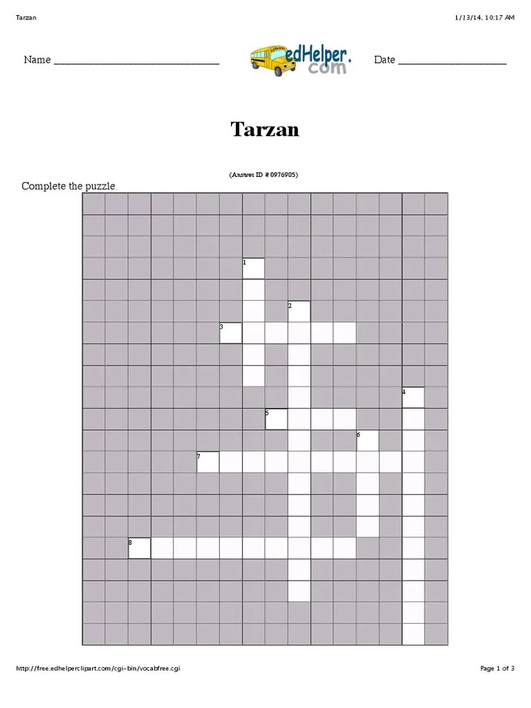 Tarzan Crossword Puzzle PDF