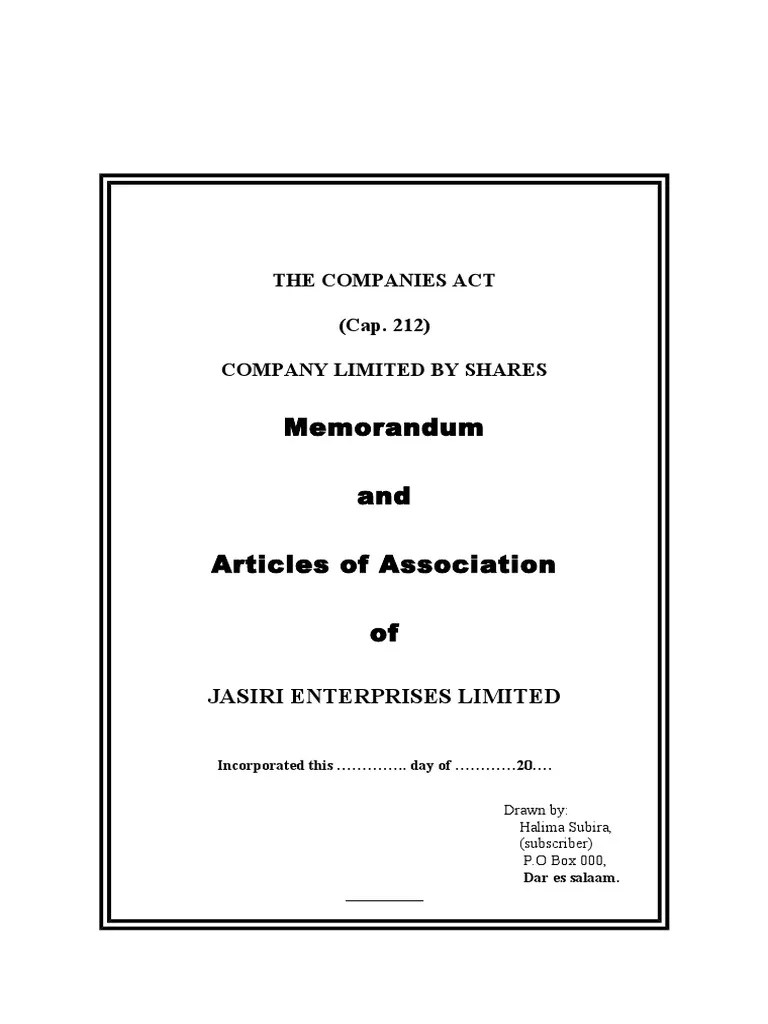 Memorandum and Articles of Association (Sample) (1)_4 abcdeMemorandum