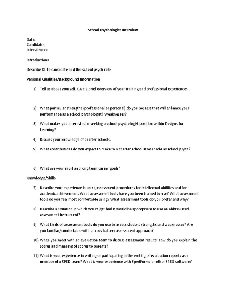 School Psychologist Interview Questions PDF School Psychology