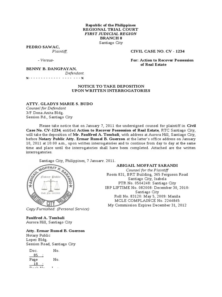 Take Deposition Upon Written Interrogatories