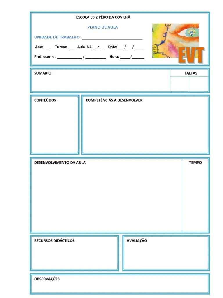 Microsoft Word Modelo de Plano de Aula de EVT