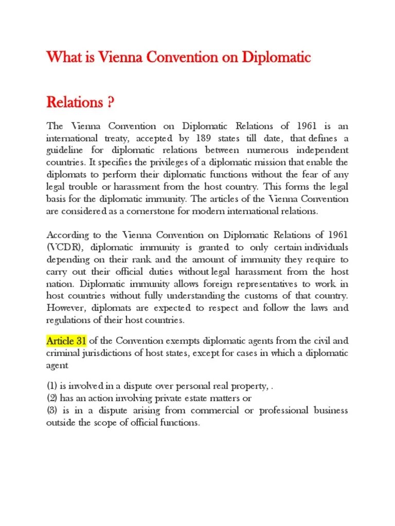 What is Vienna Convention on Diplomatic Consul (Representative