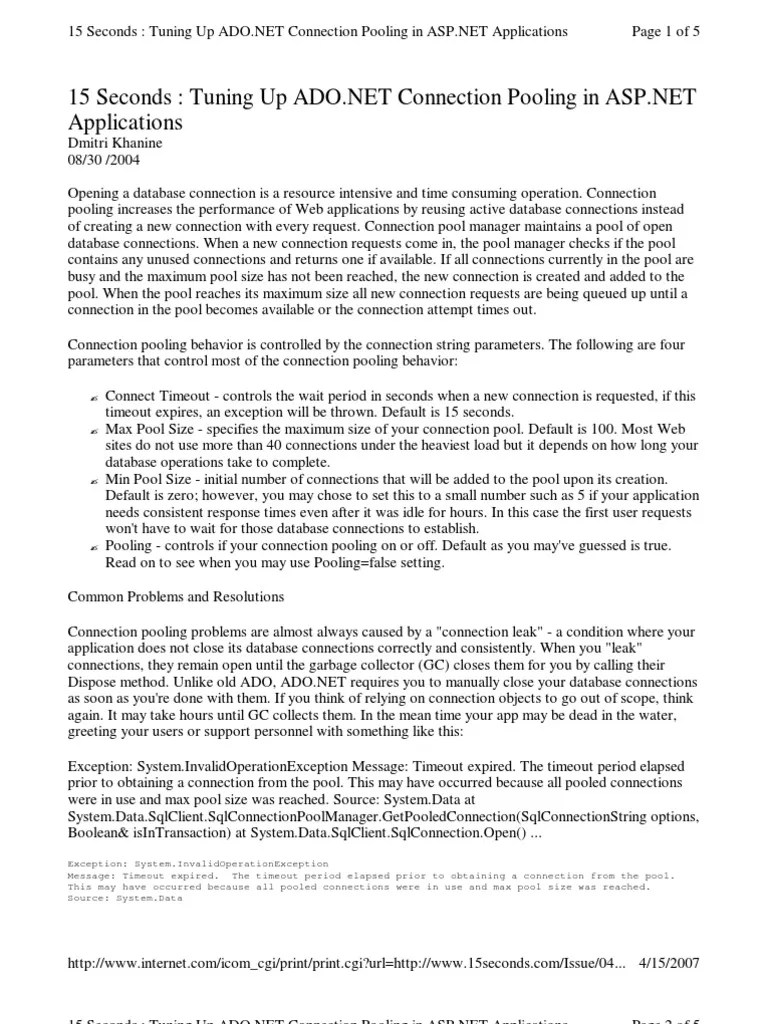 Connection Pooling PDF Microsoft Sql Server Sql