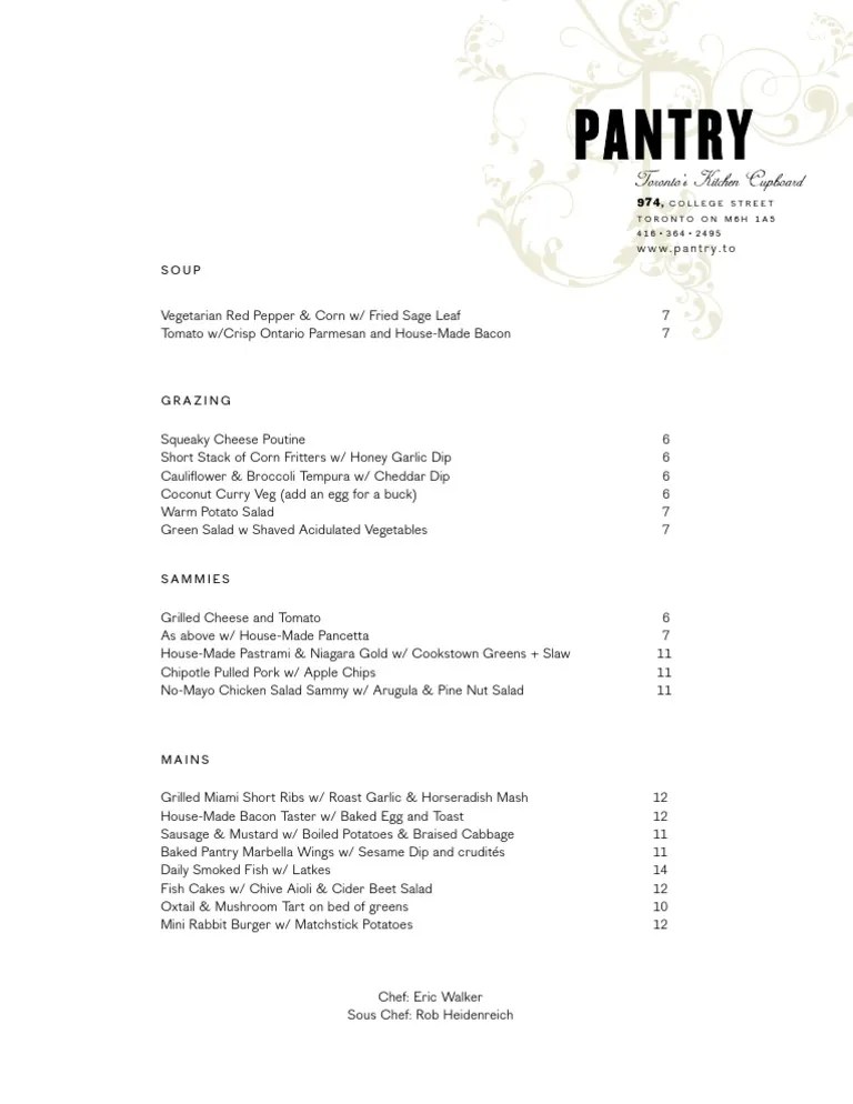 Pantry Cafe Menu PDF